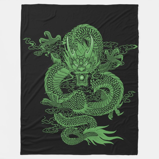 Jade Chinese Emperor Dragon Fleece Blanket (Front)
