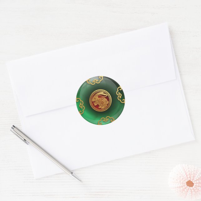 Jade Chinese New Year of the Rabbit Classic Round Sticker (Envelope)