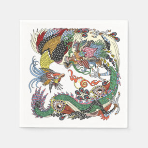 Jade Dragon and Gold Phoenix playing with a pearl  Napkin