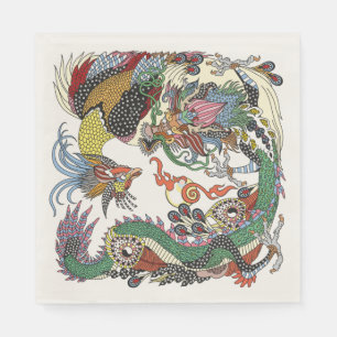 Jade Dragon and Gold Phoenix playing with a pearl  Napkin