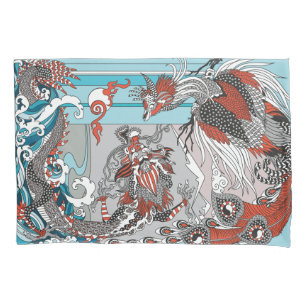 Jade Dragon and Gold Phoenix playing with a pearl  Pillowcase