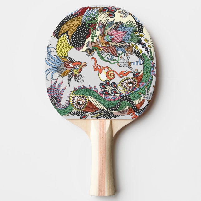Jade Dragon and Gold Phoenix playing with a pearl  Ping Pong Paddle (Front)