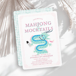 Jade Dragon Pink Chinoiserie Mahjong Baby Shower Invitation