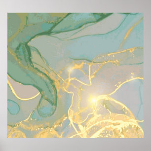 Jade, gold marble texture, abstract background. poster