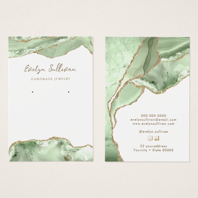Jade green agate jewellery display card (Front & Back)