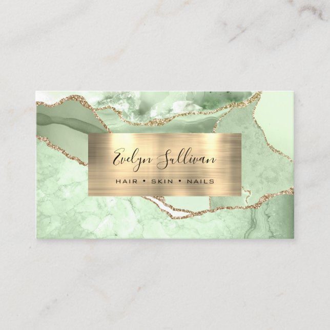 Jade Green and Gold Agate Business Card (Front)