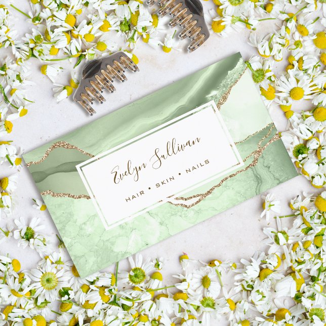 jade green and gold glitter agate business card (Creator Uploaded)