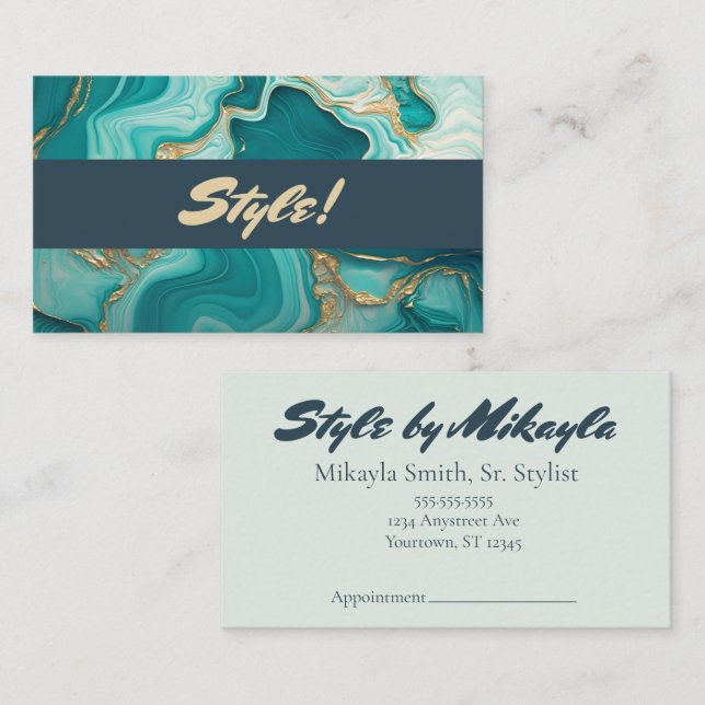 Jade Green and Gold Marble Style Beauty Hair Nails Business Card (Front/Back)