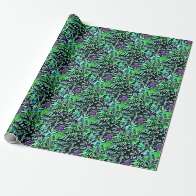 Jade Green and Purple Camouflage Pattern Wrapping Paper (Unrolled)