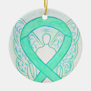 Jade Green Awareness Ribbon Angel Art Ornaments