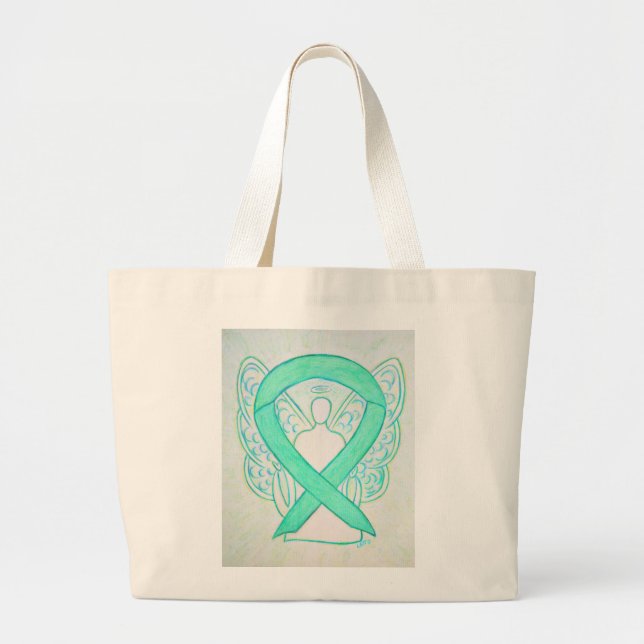 Jade Green Awareness Ribbon Art Custom Tote Bag (Front)