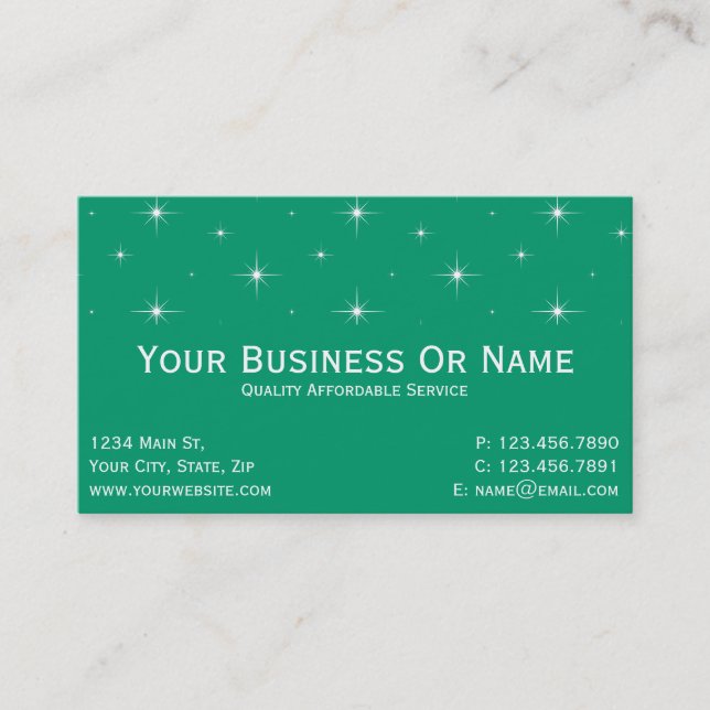 Jade Green & Bright Stars. Name / Business Card (Front)