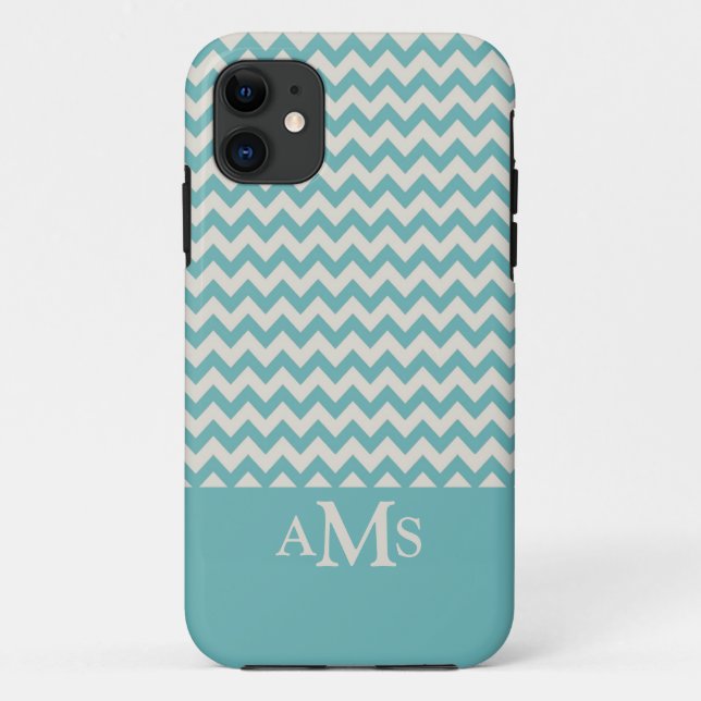 Jade Green Chevron Stripe 3  Monogram Case-Mate iPhone Case (Back)