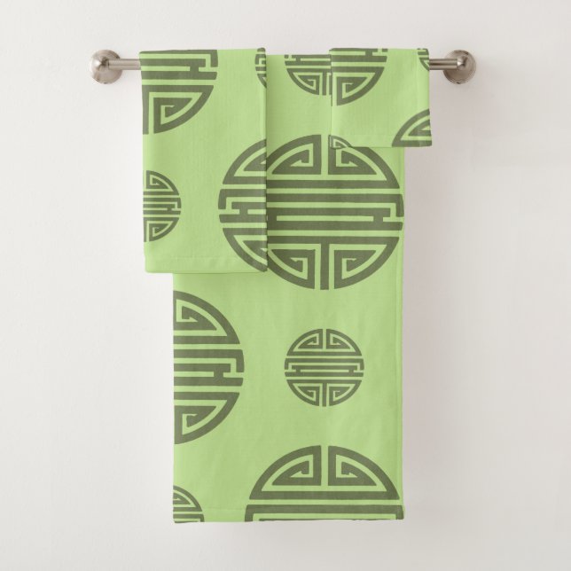 Jade Green Chinese Shou Longevity Character Bath Towel Set (Insitu)