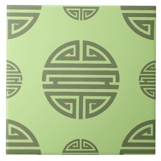 Jade Green Chinese Shou Longevity Character Ceramic Tile (Front)