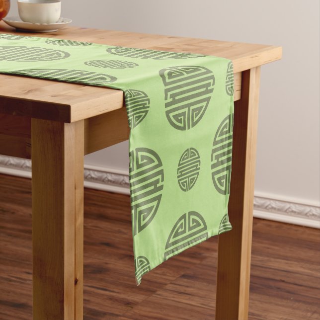 Jade Green Chinese Shou Longevity Character Medium Table Runner (In Situ)