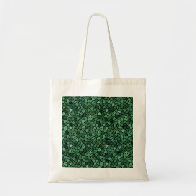 Jade Green Cobbled Patchwork Terrazo Pattern Tote Bag (Front)