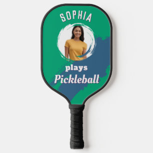Jade Green Custom Photo & Name Modern Pickleball Paddle
