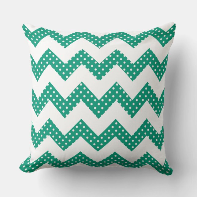 Jade Green Dots ChevronThrow Pillow (Front)