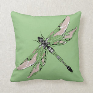 Jade Green Dragonfly Reversible Pillow by Sharles