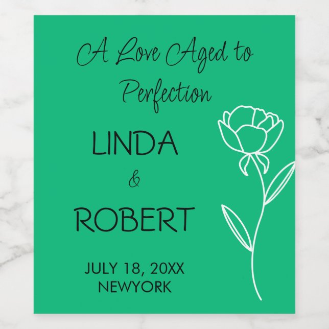Jade Green Elegant Wedding Wine Label (Single Label)