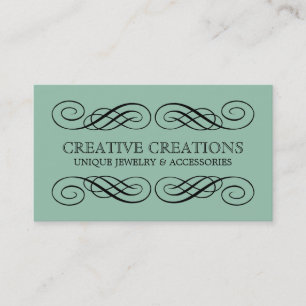 Jade Green Fancy Flourish Business Card