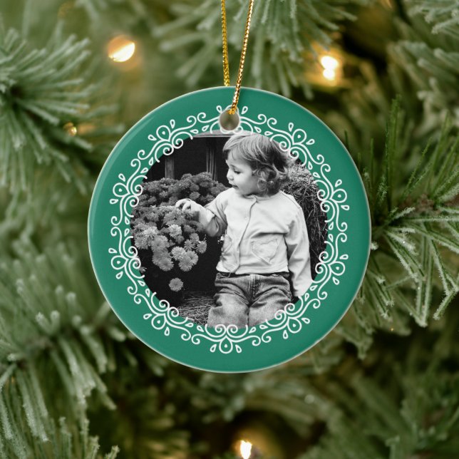 Jade Green Fancy Swirls Photo Frame Ceramic Tree Decoration (Tree)