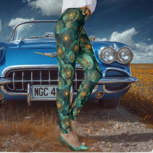 Jade Green & Gold Organic Circles Leggings