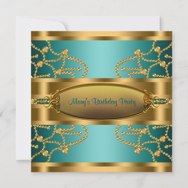 Jade Green Gold Womans Birthday Party Invitation (Front)
