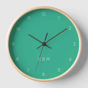 Jade Green Monogram   Modern Minimslist Initials Clock