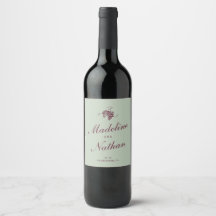 Jade Green Plum Grape Monogram Wedding Wine Label