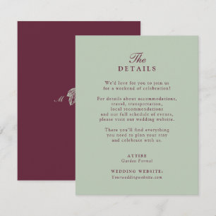 Jade Green Plum Monogram Vineyard Details Card