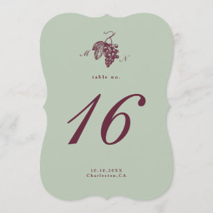Jade Green Plum Vineyard Die-Cut Table Number