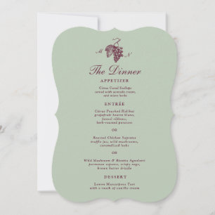 Jade Green Plum Vineyard Die-Cut Wedding Menu Card