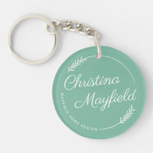 Jade Green Script Name Small Business Key Ring