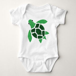 Jade Green Sea Turtle Marble Mosaic Art Baby Bodysuit