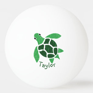 Jade Green Sea Turtle Mosaic with Name Ping Pong Ball