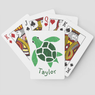 Jade Green Sea Turtle Mosaic with Name Playing Cards