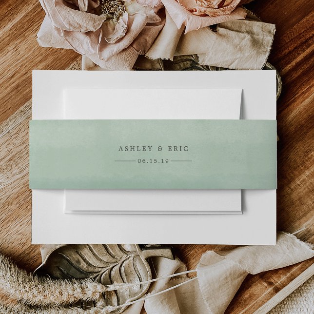 Jade Green Watercolor Personalised Wedding Invitation Belly Band (Creator Uploaded)