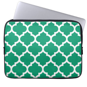Jade Green White Moroccan Quatrefoil Pattern #5 Laptop Sleeve