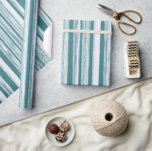 Jade Green White Washed Beach Hut Stripe Heva Weva Wrapping Paper