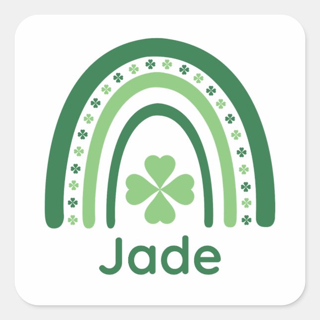 Jade Name Clover Boho Rainbow Square Sticker (Front)