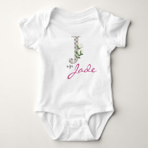 Jade Name Reveal Floral Letter J Girl Whimsical Baby Bodysuit