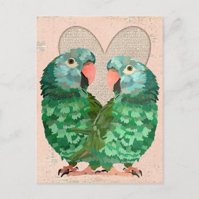 Jade Parrots Heart Postcard (Front)