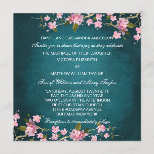 Jade Pink Japanese Cherry Blossoms Wedding Invitation