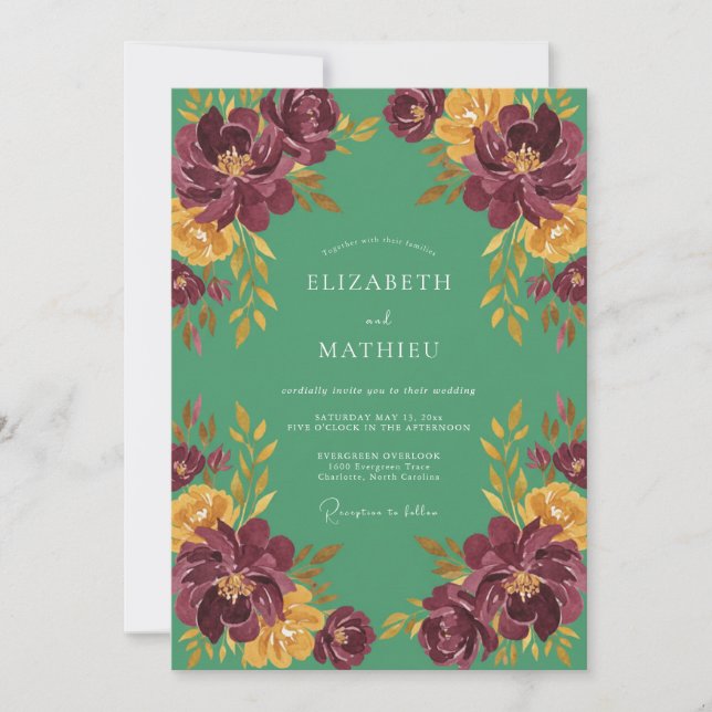 Jade Plum Leafy Wedding Invitation (Front)