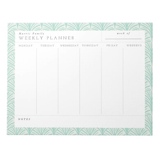 Jade Scallops Family Weekly Planner Notepad (Front)