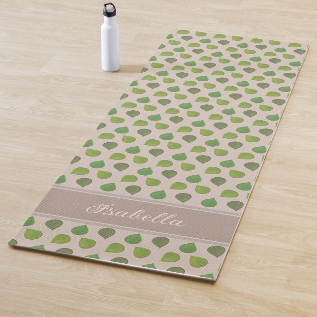 Jade Tree Leaves & Name on Beige Yoga Mat (In Situ)