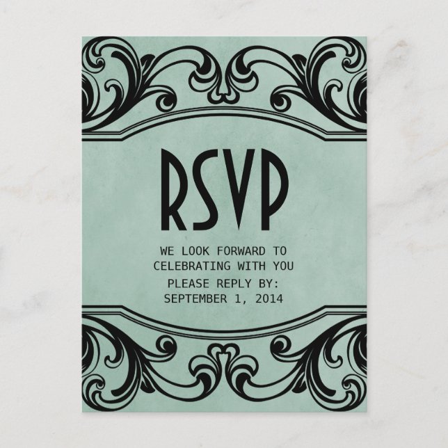 Jade Vintage Swirls RSVP Postcard (Front)
