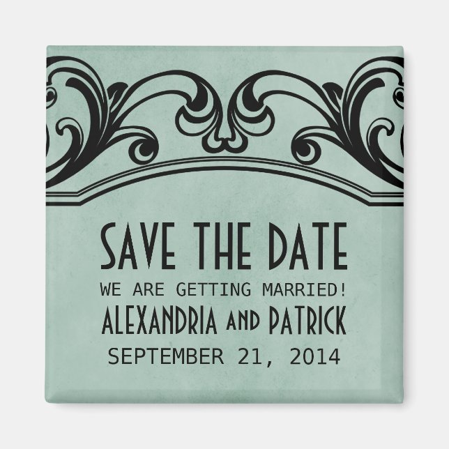 Jade Vintage Swirls Save the Date Magnet (Front)